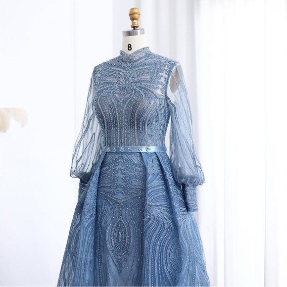 Elegant Blue Gray Evening Gown - Picture 3 of 9